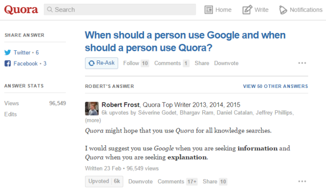 When use Quora when use Google